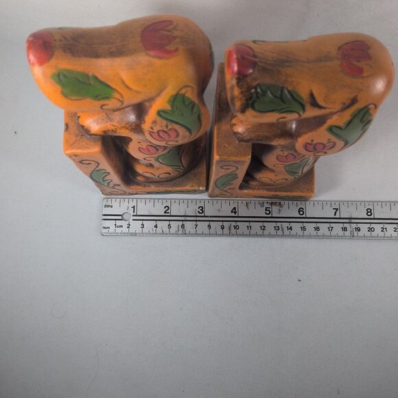 VTG 1950s Ceramic Arnart Creations Dachshund Japan Bookends Orange Rose Floral - Picture 8 of 10
